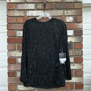Vintage Valerie Stevens Evening Sequin Silk Long Sleeve Paisley Top Blouse 8